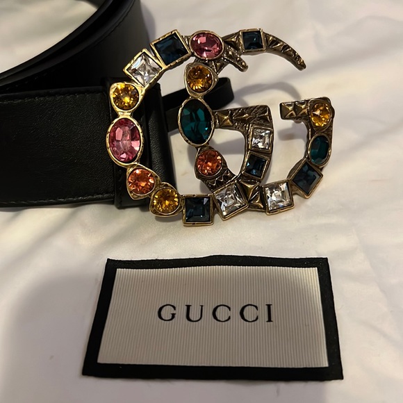 - GUCCi ‼️💎
Leather belt with crystal Double G buckle - Picture 2 of 7